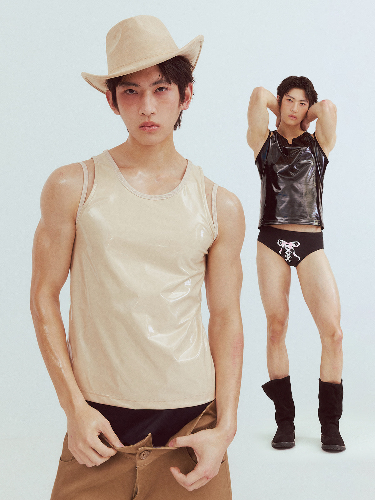 Patent leather deconstructed camisole