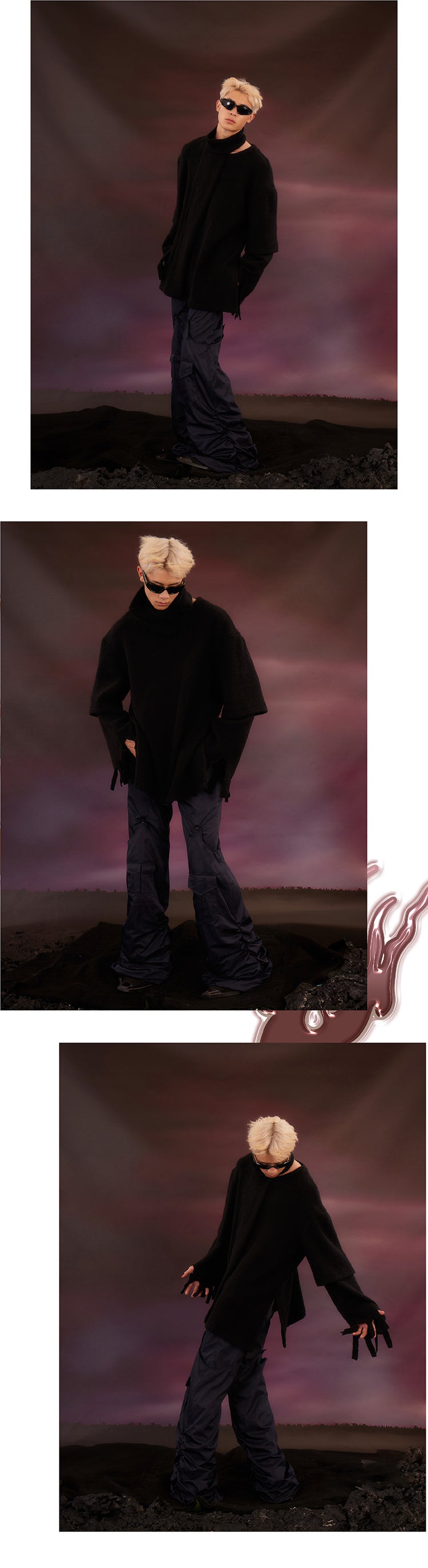 Black scarf tattered sweater