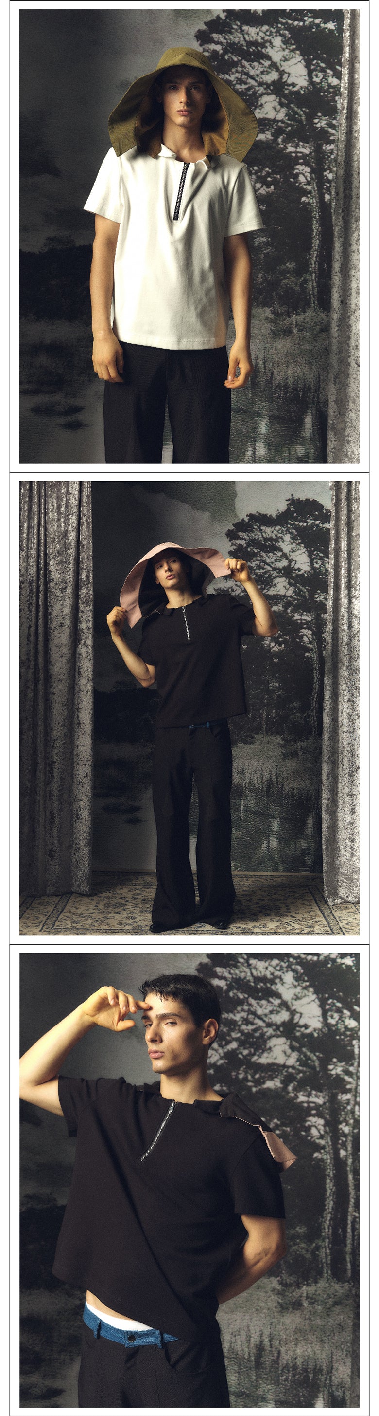 Two tone large hat detachable T-shirt