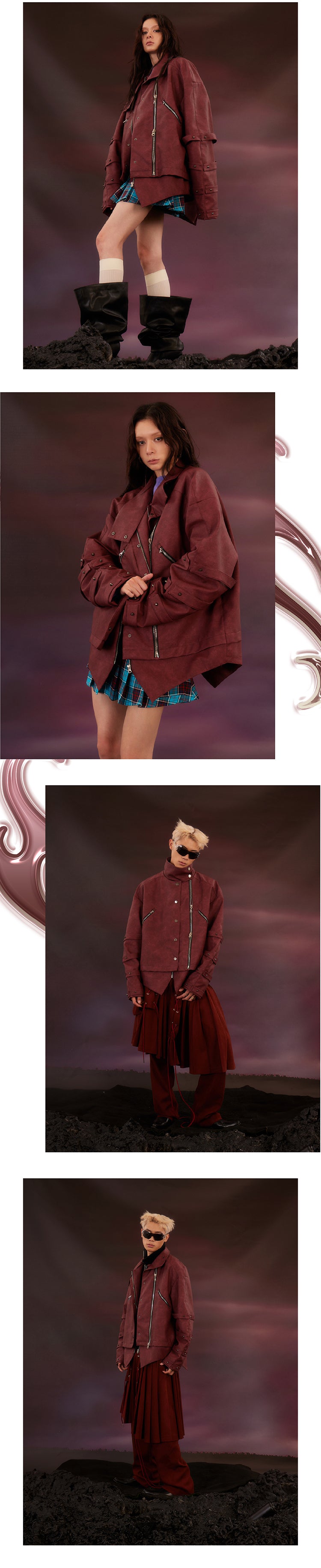 Maillard silhouette washed leather jacket