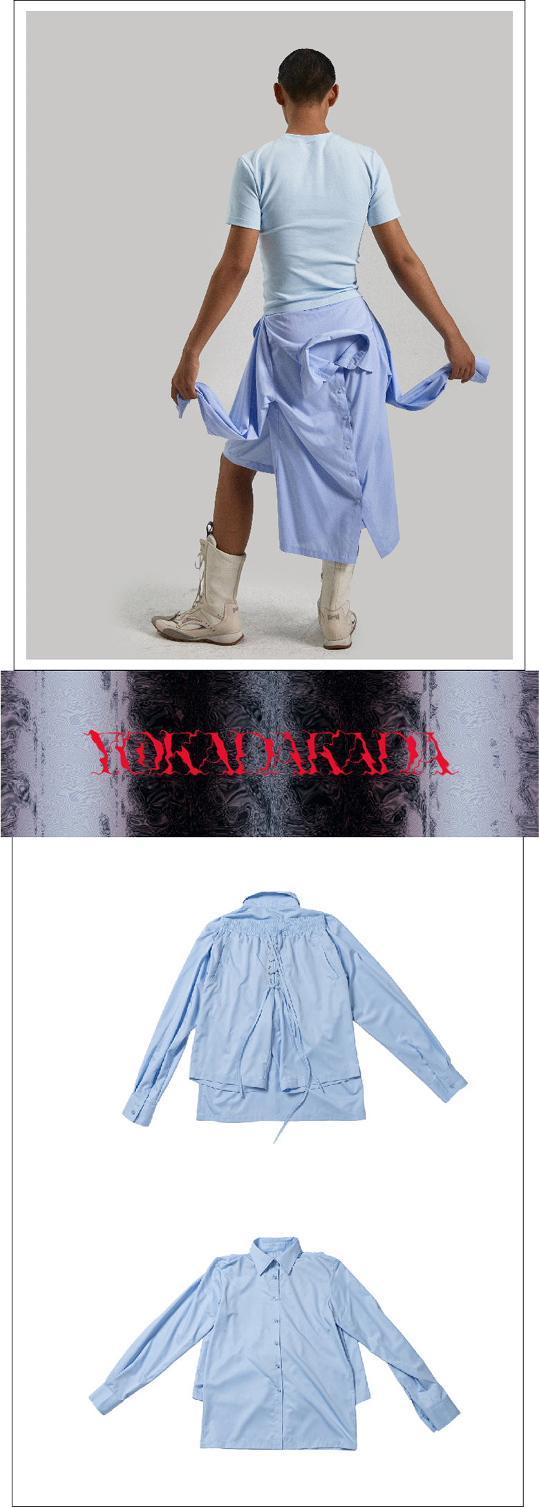 Light blue two piece shirt with strap shorts