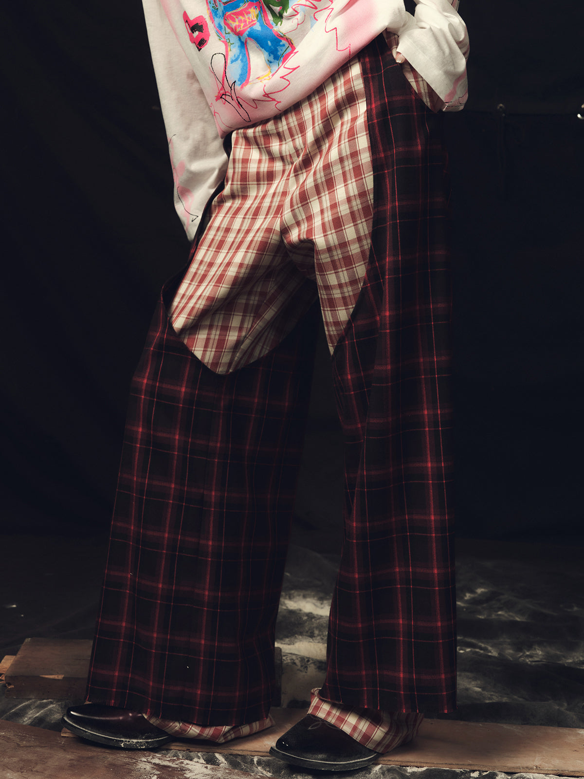 Double layered checkered pants