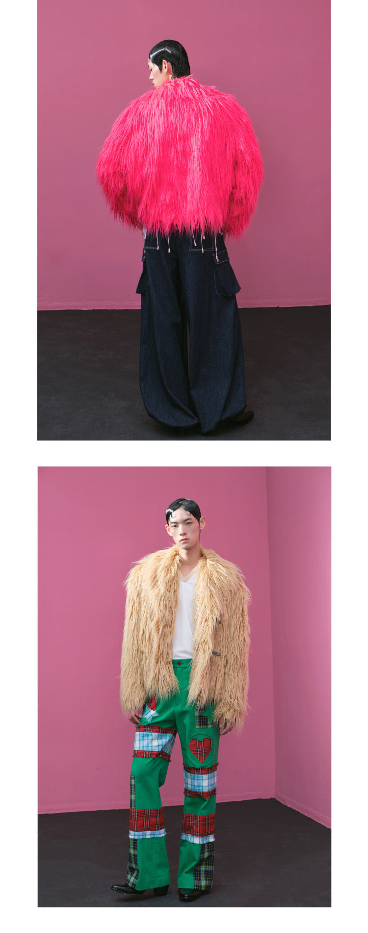 Vintage leather button long fur coat