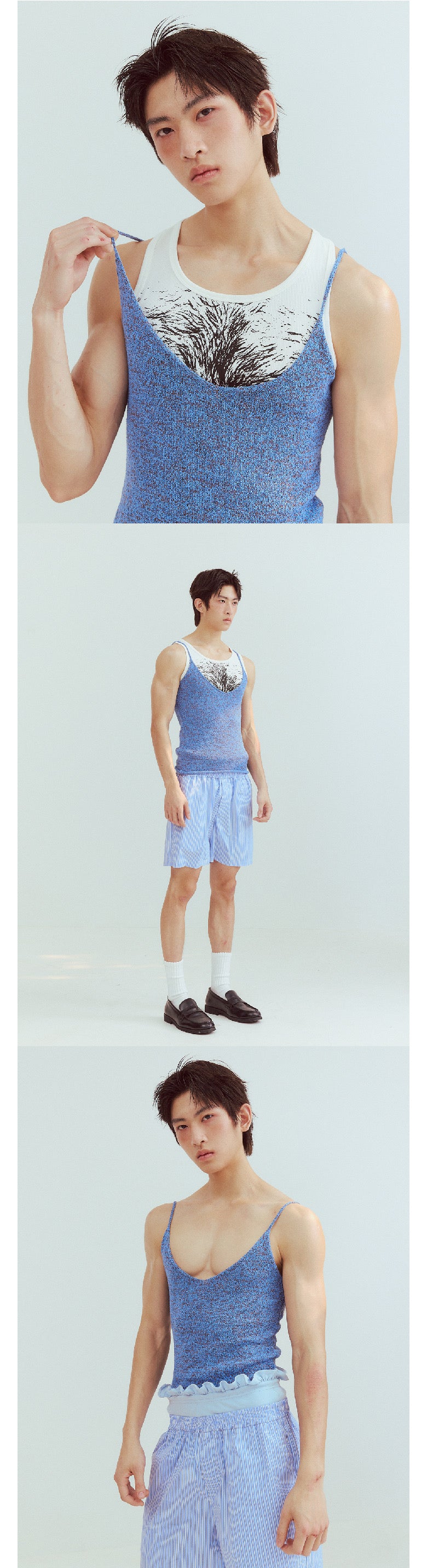 Thin shoulder strap mixed blue knitted camisole