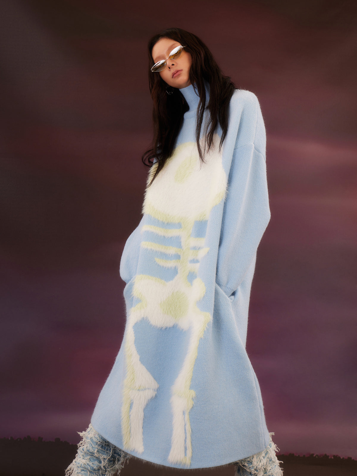Light blue fish Bone Long Sweater