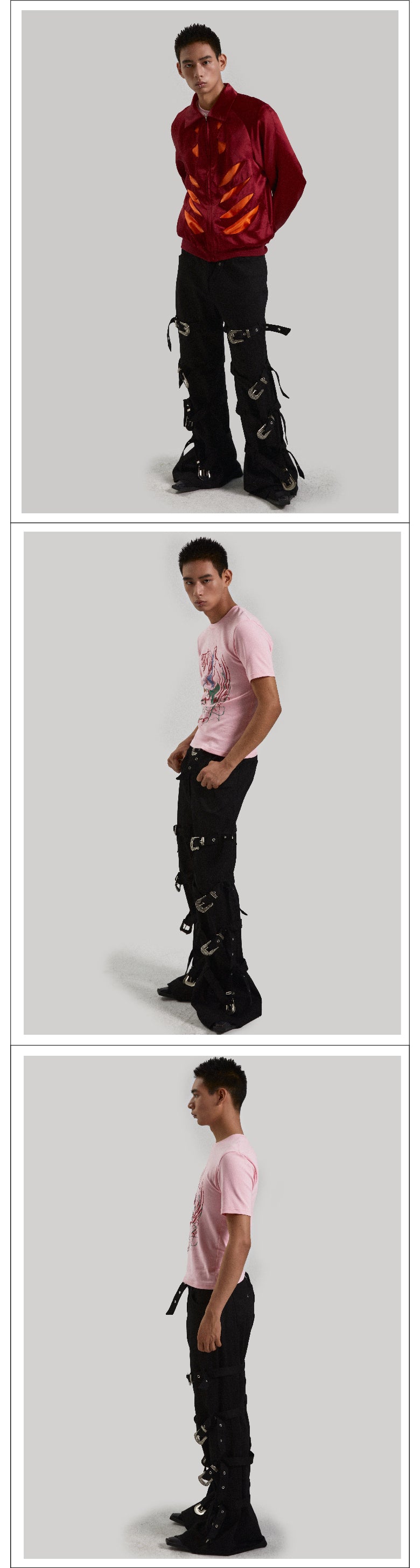 Strap retro carved iron buckle pants