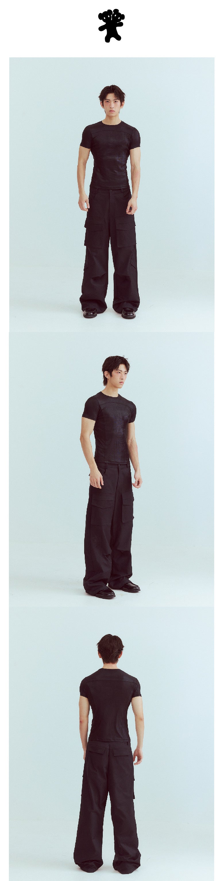 Reflective glossy tight-fitting split T-shirt