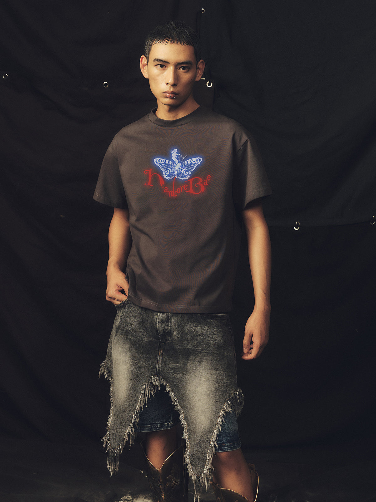 Red Butterfly Grey T-shirt