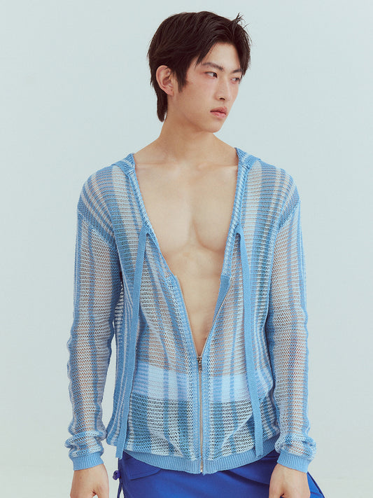 Vacation-style hollow-out knitted shirt