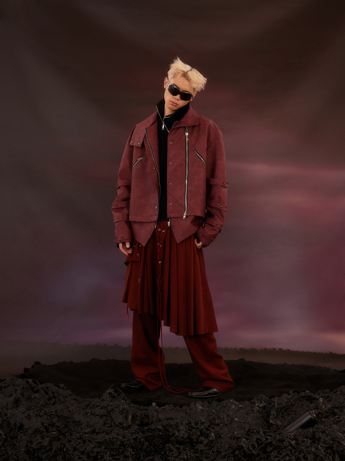 Maillard silhouette washed leather jacket