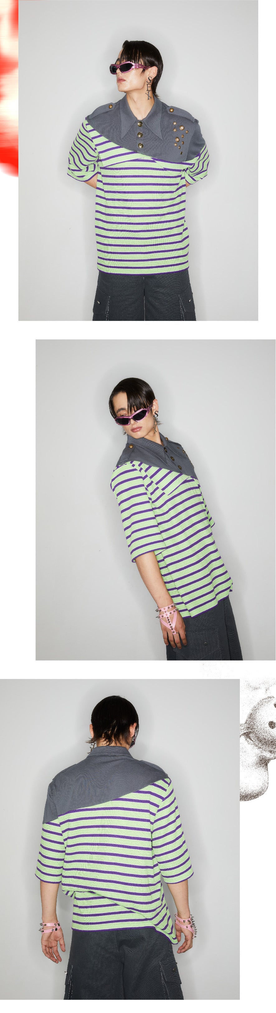 Striped patchwork polo shirt
