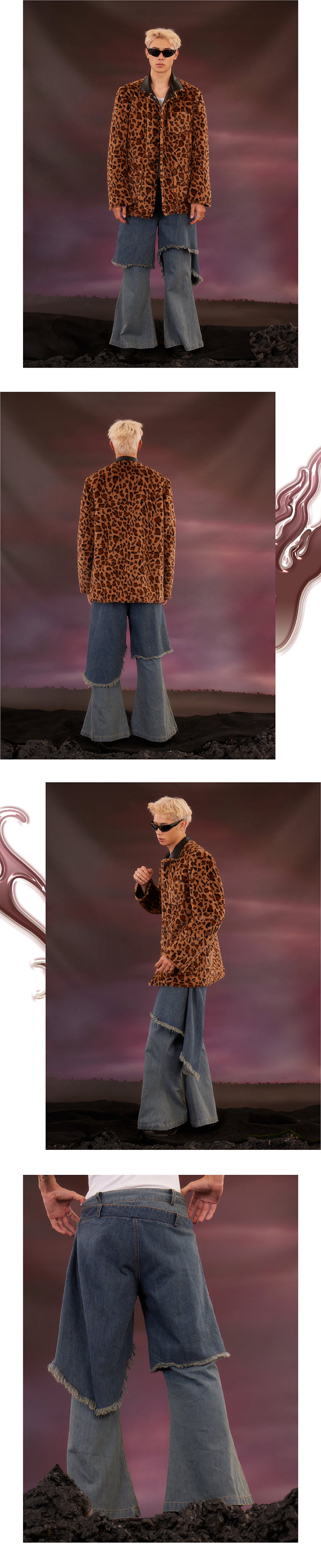 Double layered ruffled washed jeans