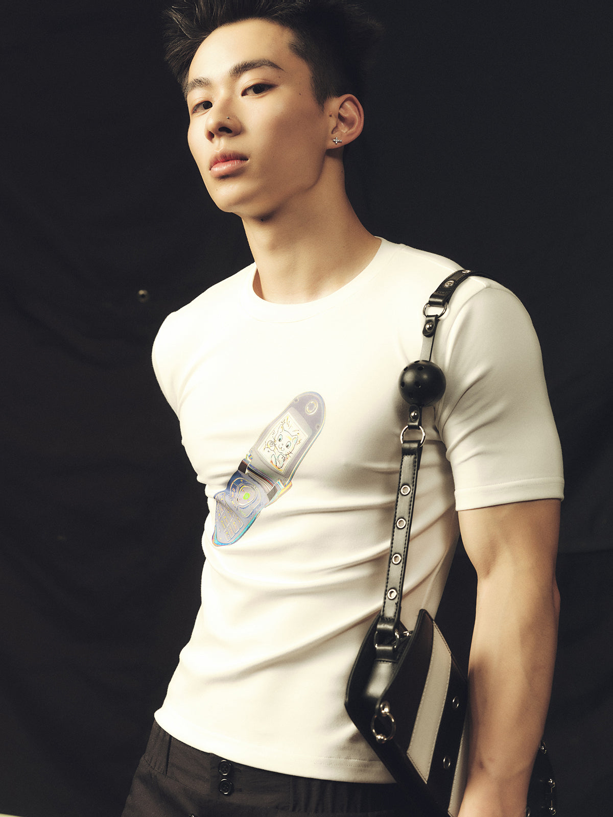 Y2k mobile phone printed tight fitting T-shirt