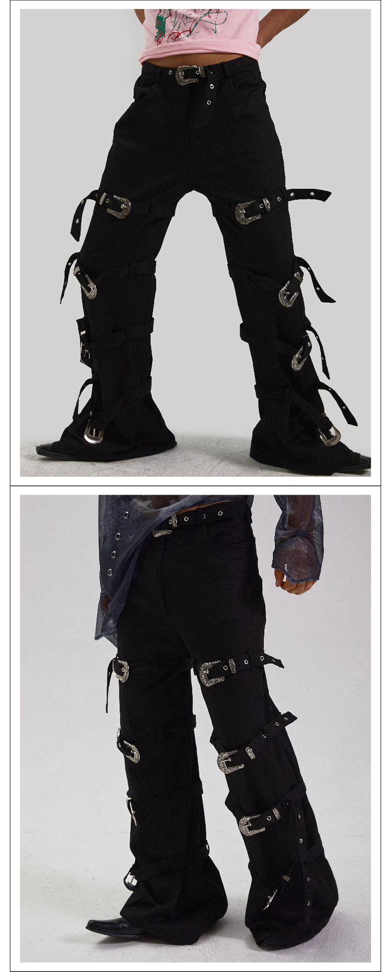 Strap retro carved iron buckle pants