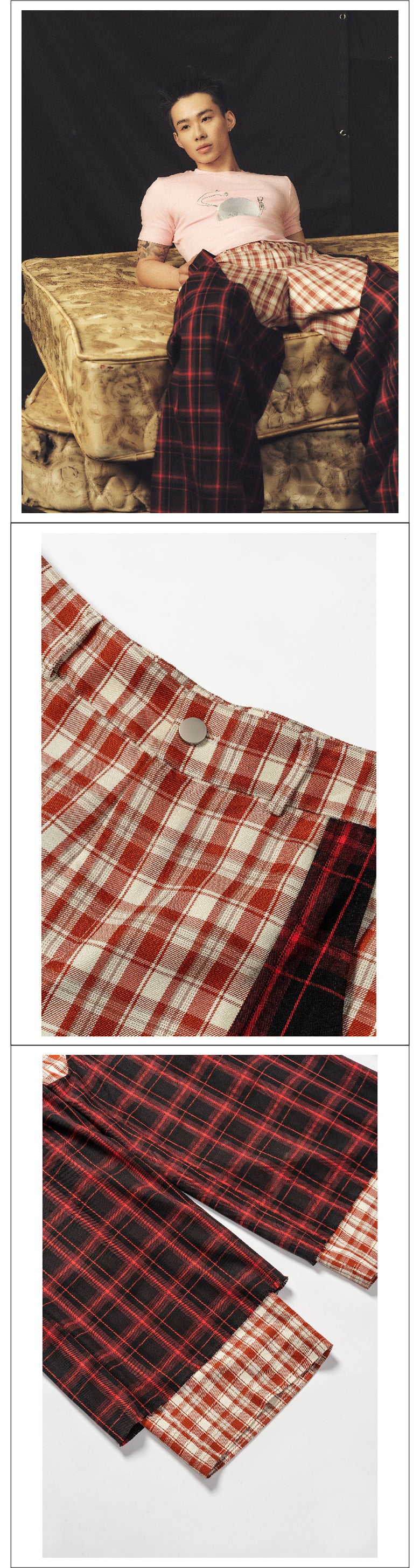 Double layered checkered pants