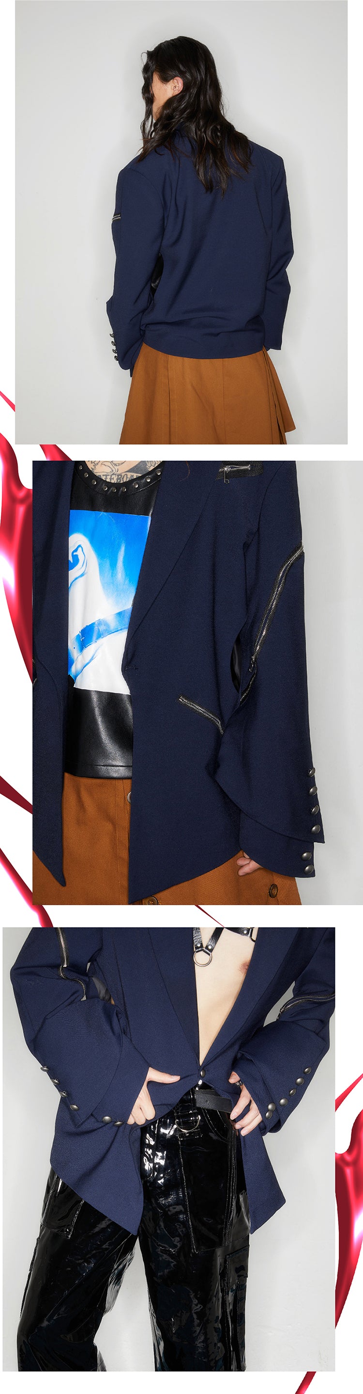 Hollow out double sleeved suit