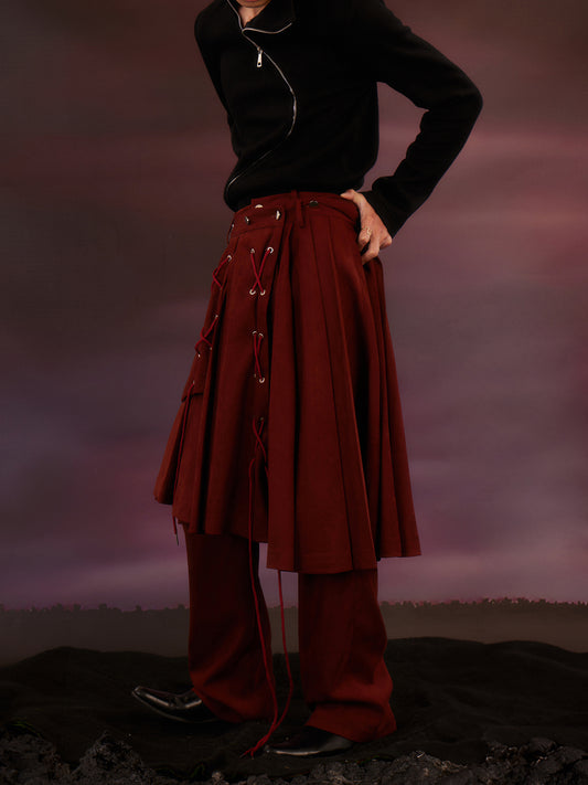 Double layer rope pleated skirt pants