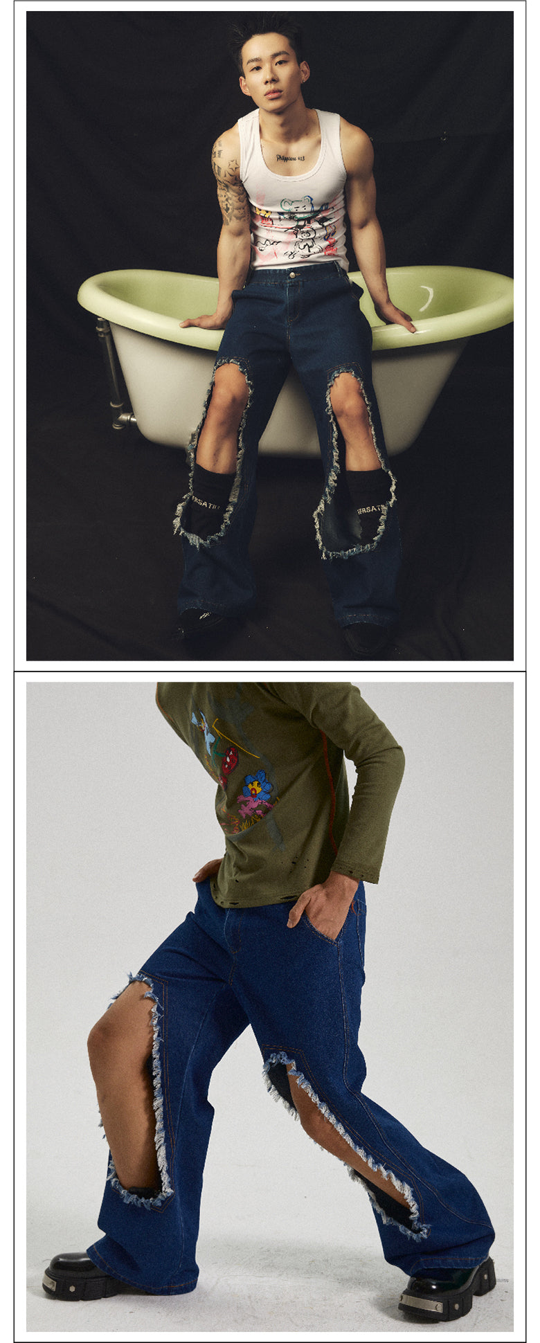 Oversized distressed washed jeans