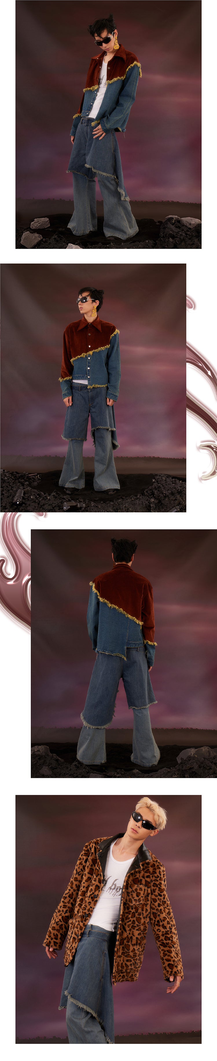 Double layered ruffled washed jeans