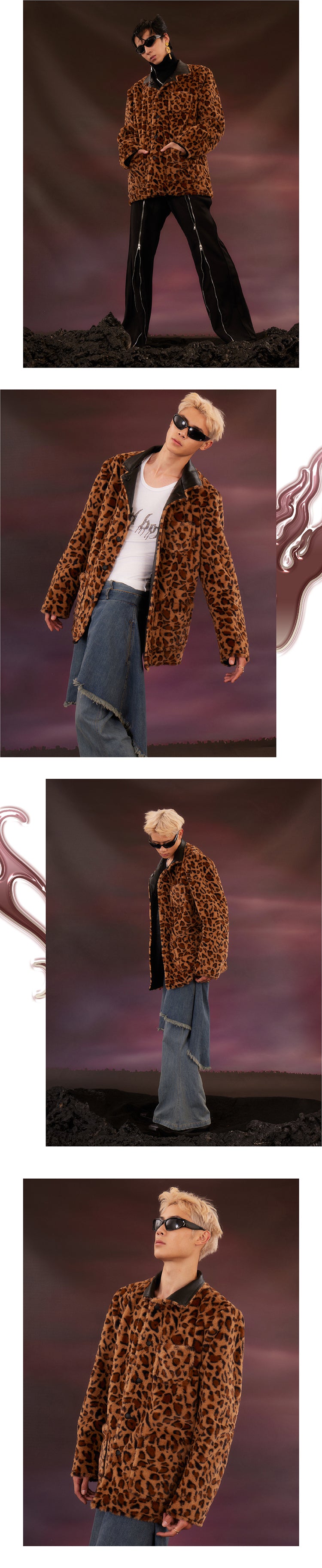 Leopard print reversible black leather jacket