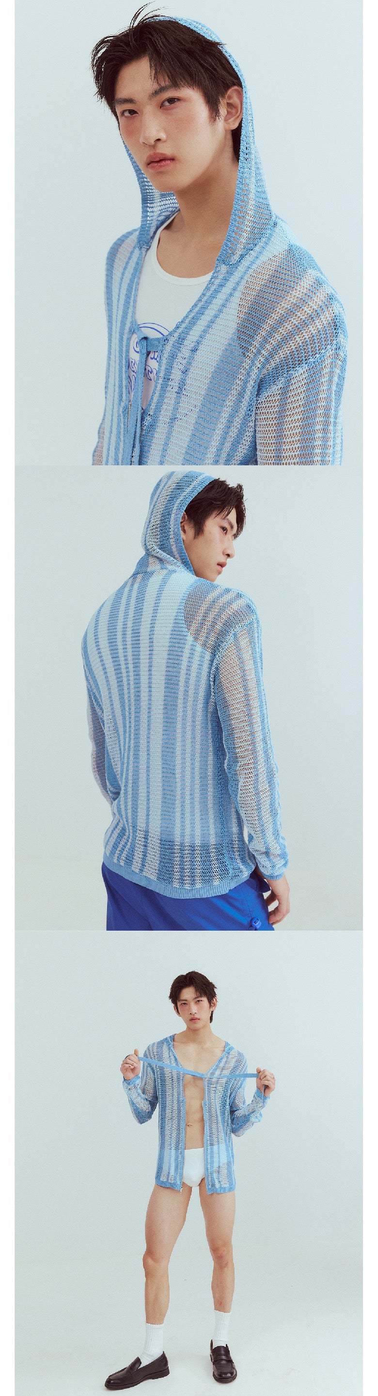 Vacation-style hollow-out knitted shirt