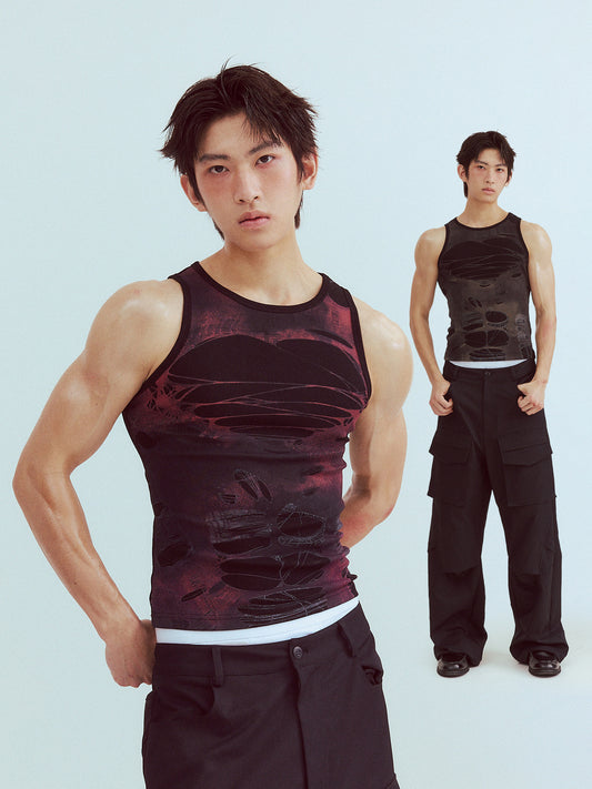 Torn print vest