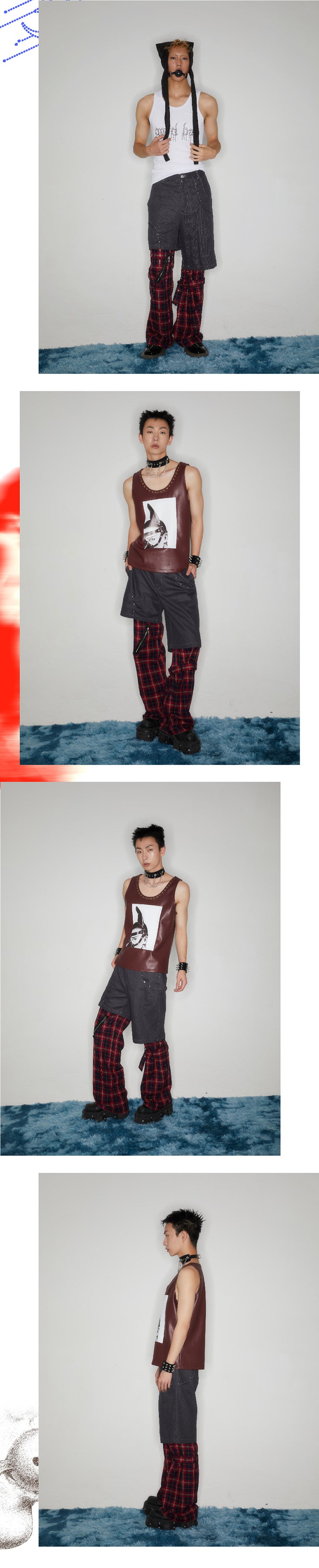 Workwear plaid strap pants