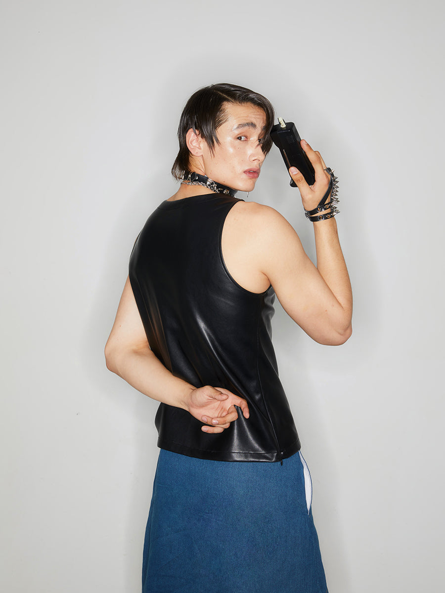 Printed rivet leather vest