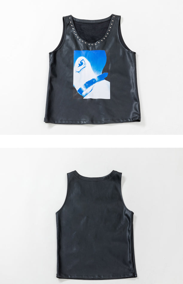Printed rivet leather vest