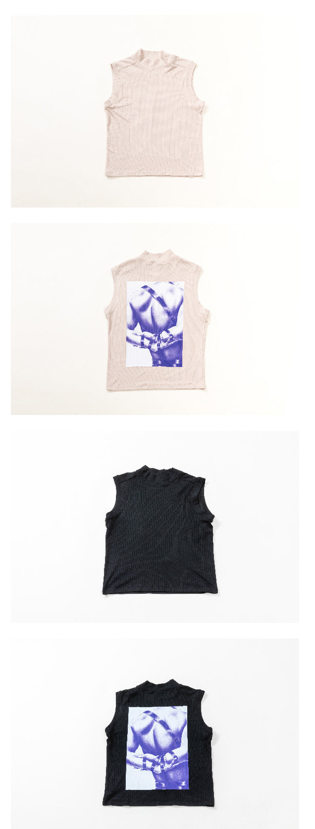 Back printed sleeveless small high neck top