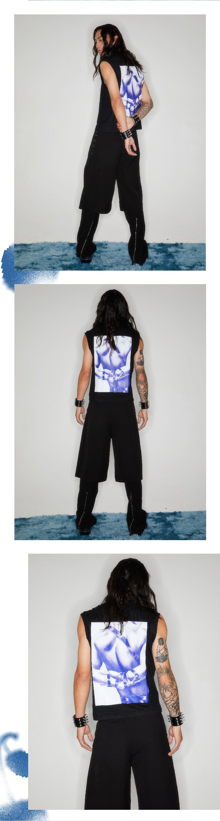 Back printed sleeveless small high neck top