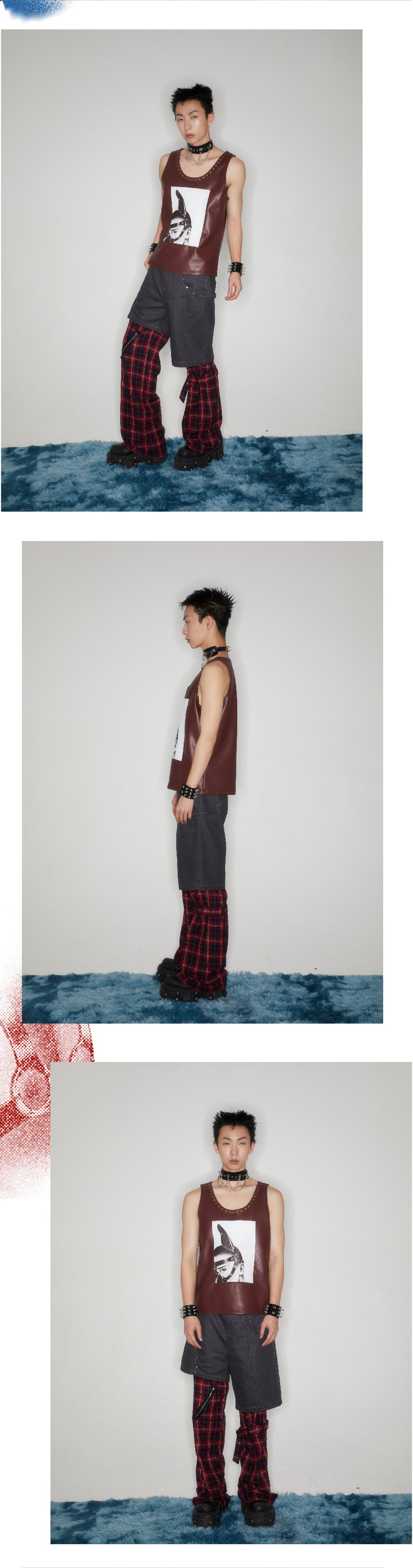 Brown printed rivet leather vest