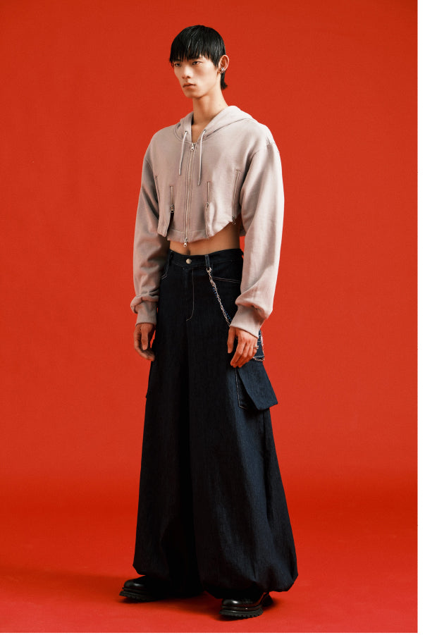 Multi zipper short hoodie