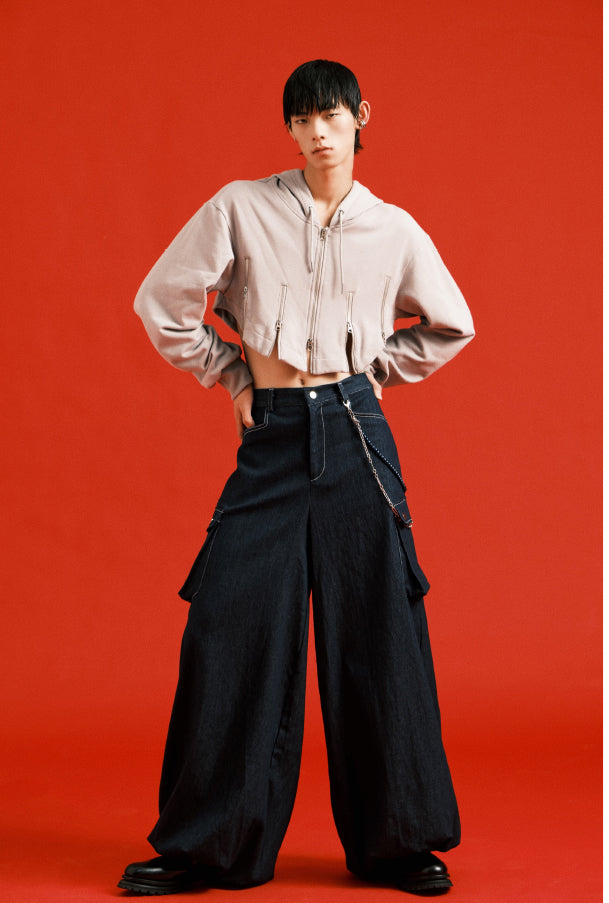 Multi zipper short hoodie