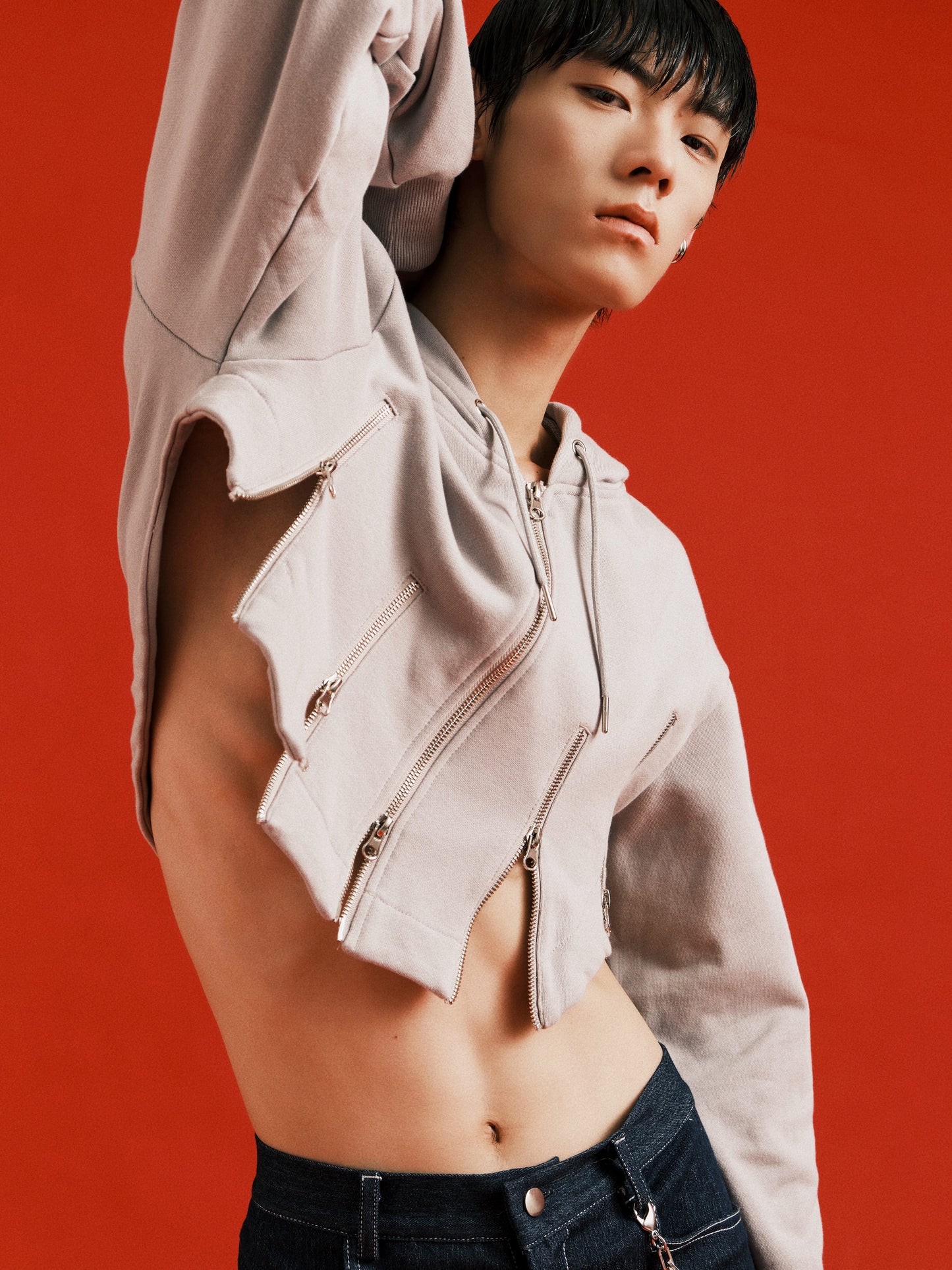 Multi zipper short hoodie