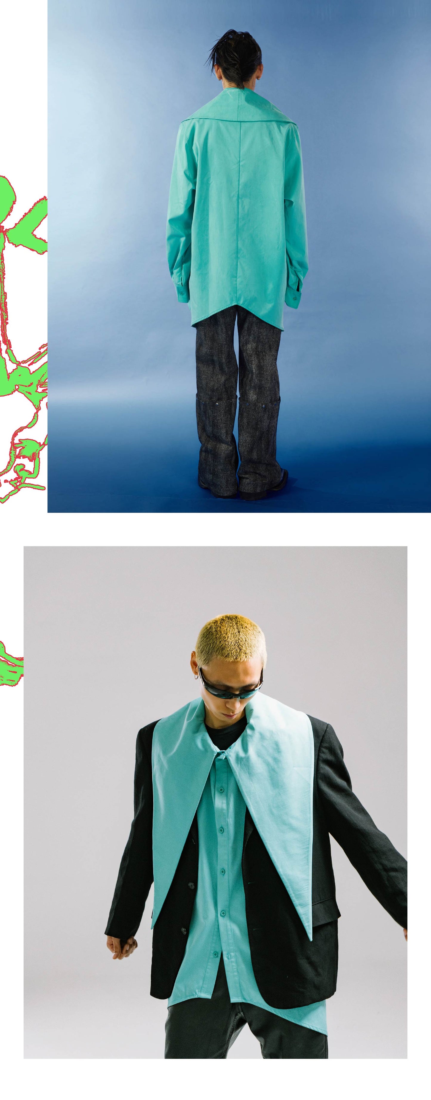 Loose shirt with large pointed collar