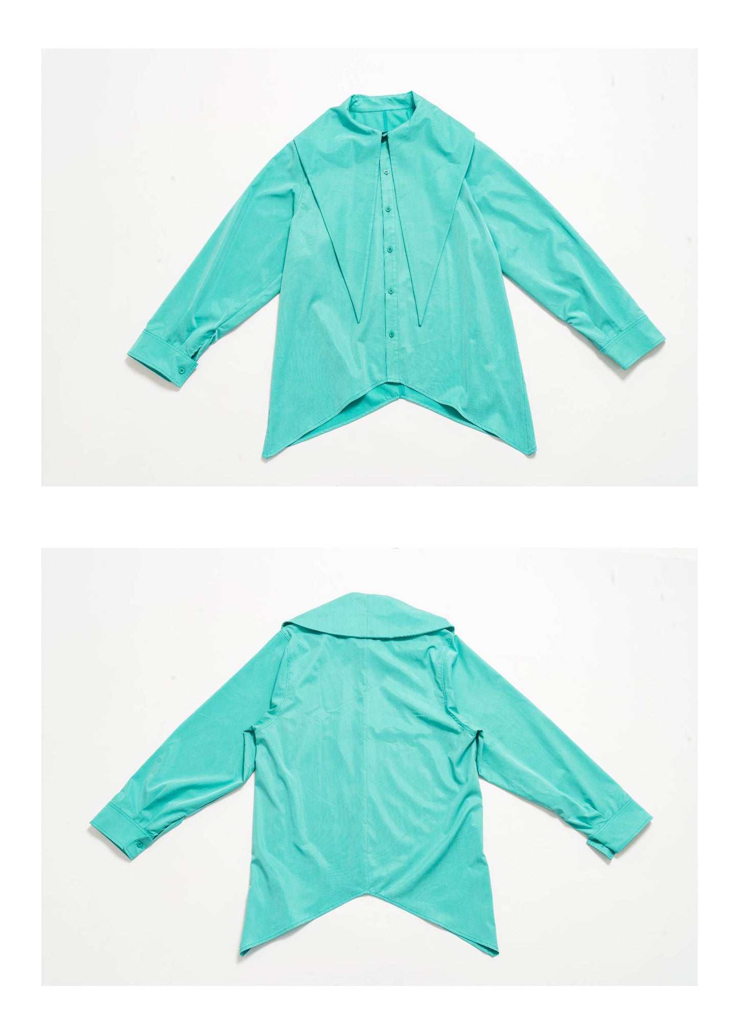 Loose shirt with large pointed collar