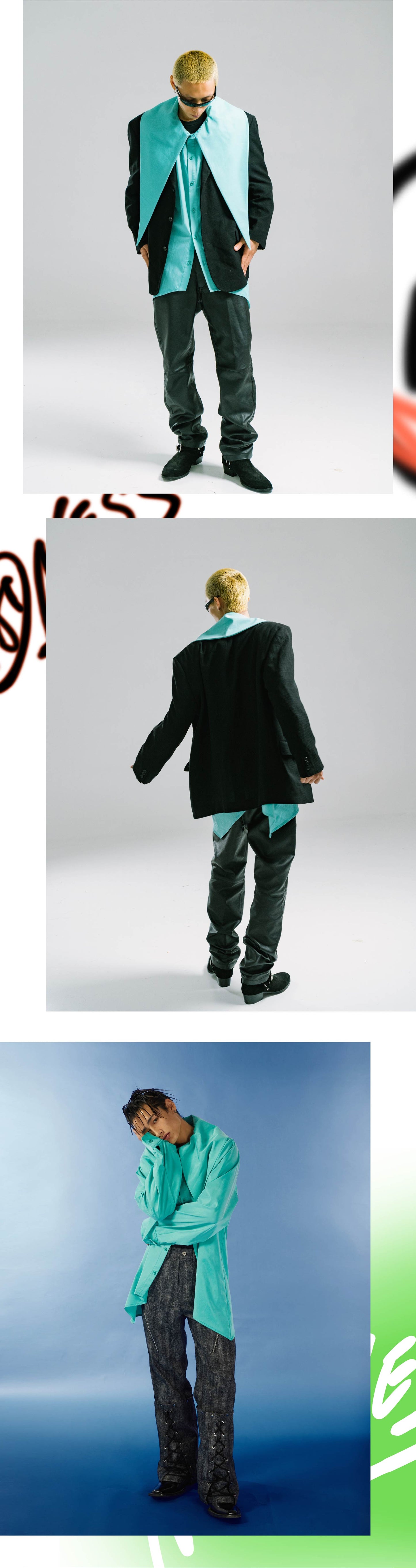 Loose shirt with large pointed collar